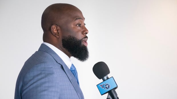 Tennessee Titans new general manager Ran Carthon responds to questions during his introductory press conference at Ascension Saint Thomas Sports Park Friday, Jan. 20, 2023, in Nashville, Tenn.
